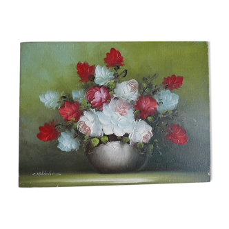 Painting signed oil on canvas nature dead flowers