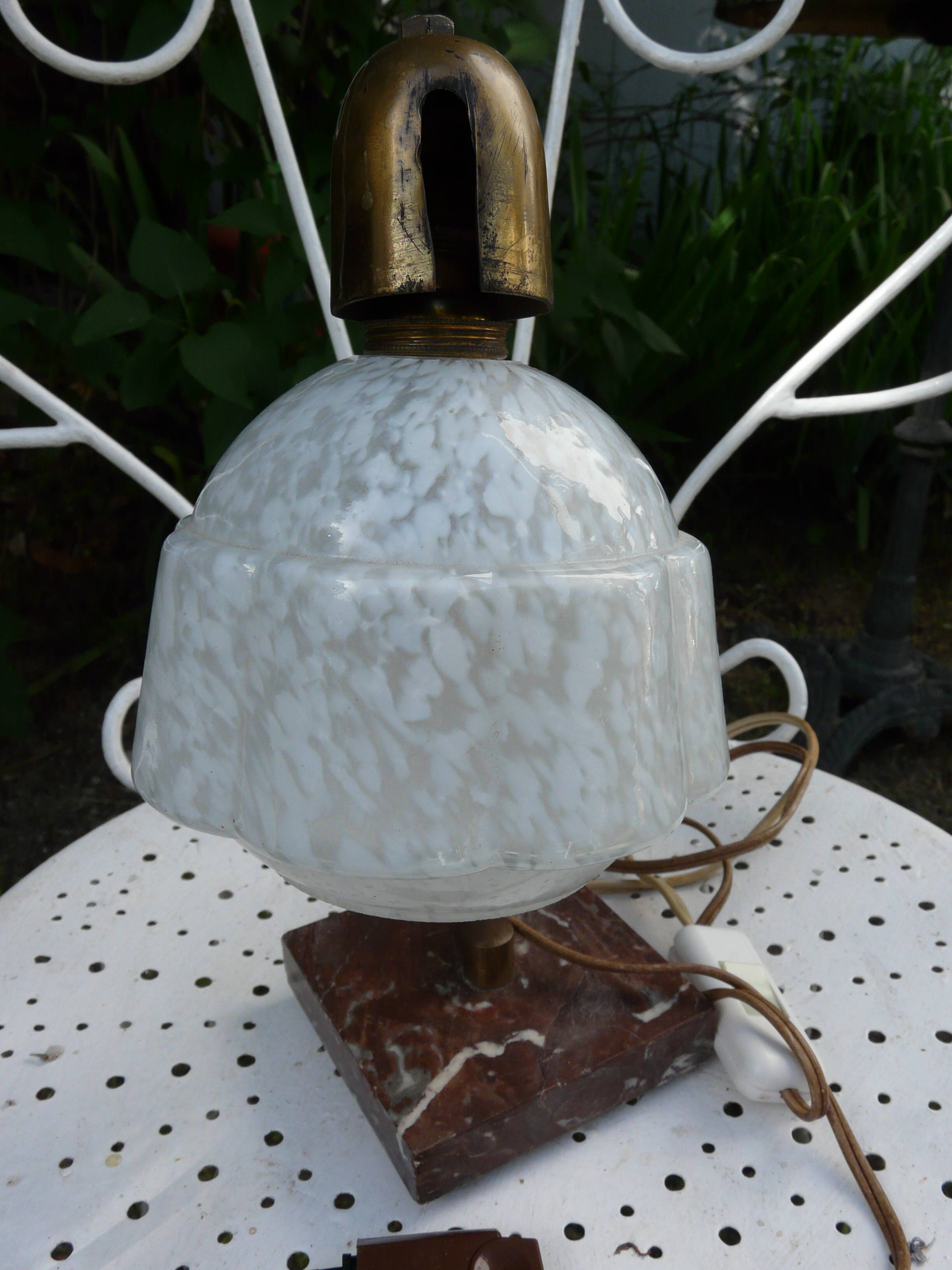 Lampe art-déco en marbre et verre de Clichy