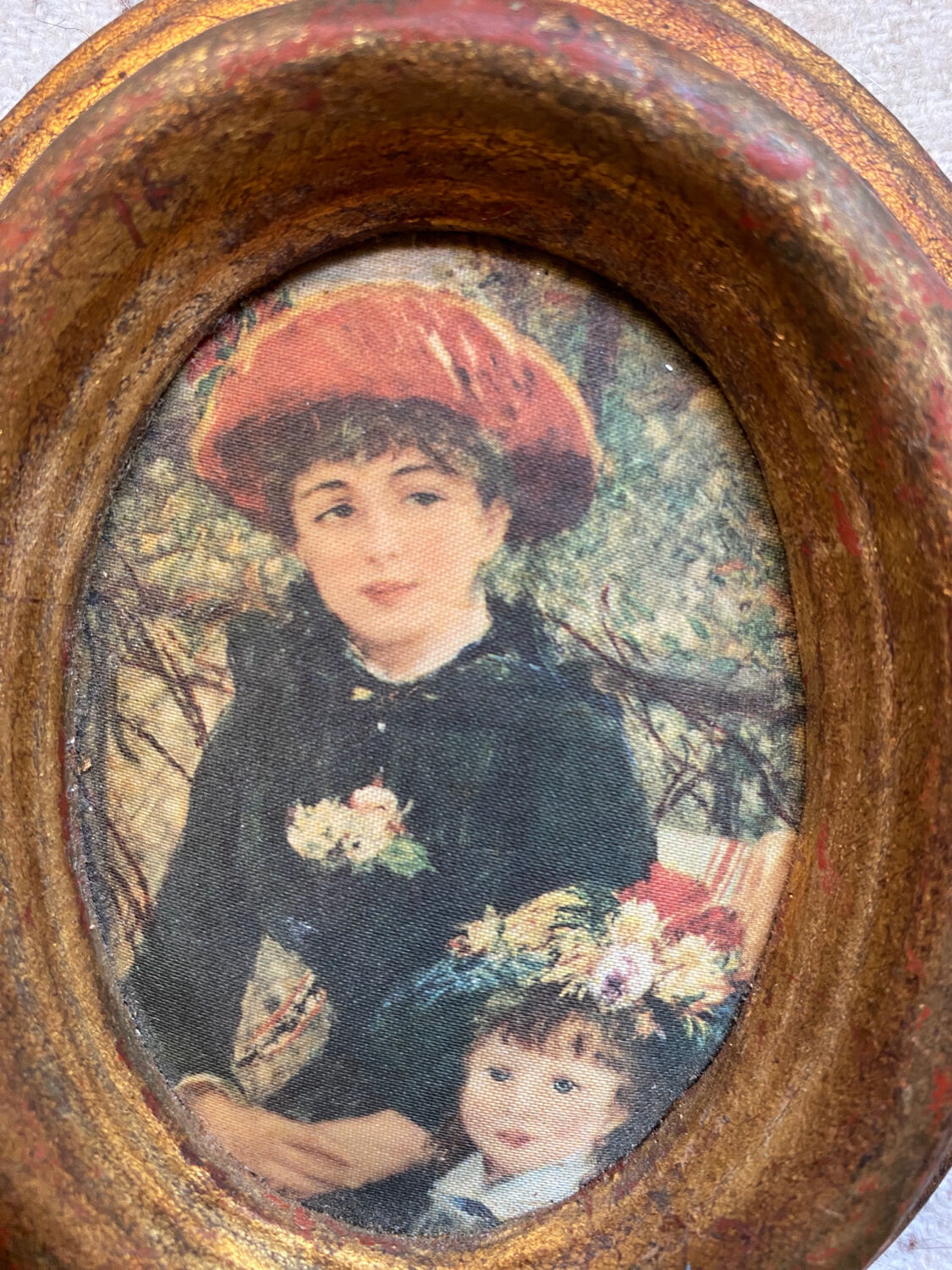 Gilded wood frame painting on silk