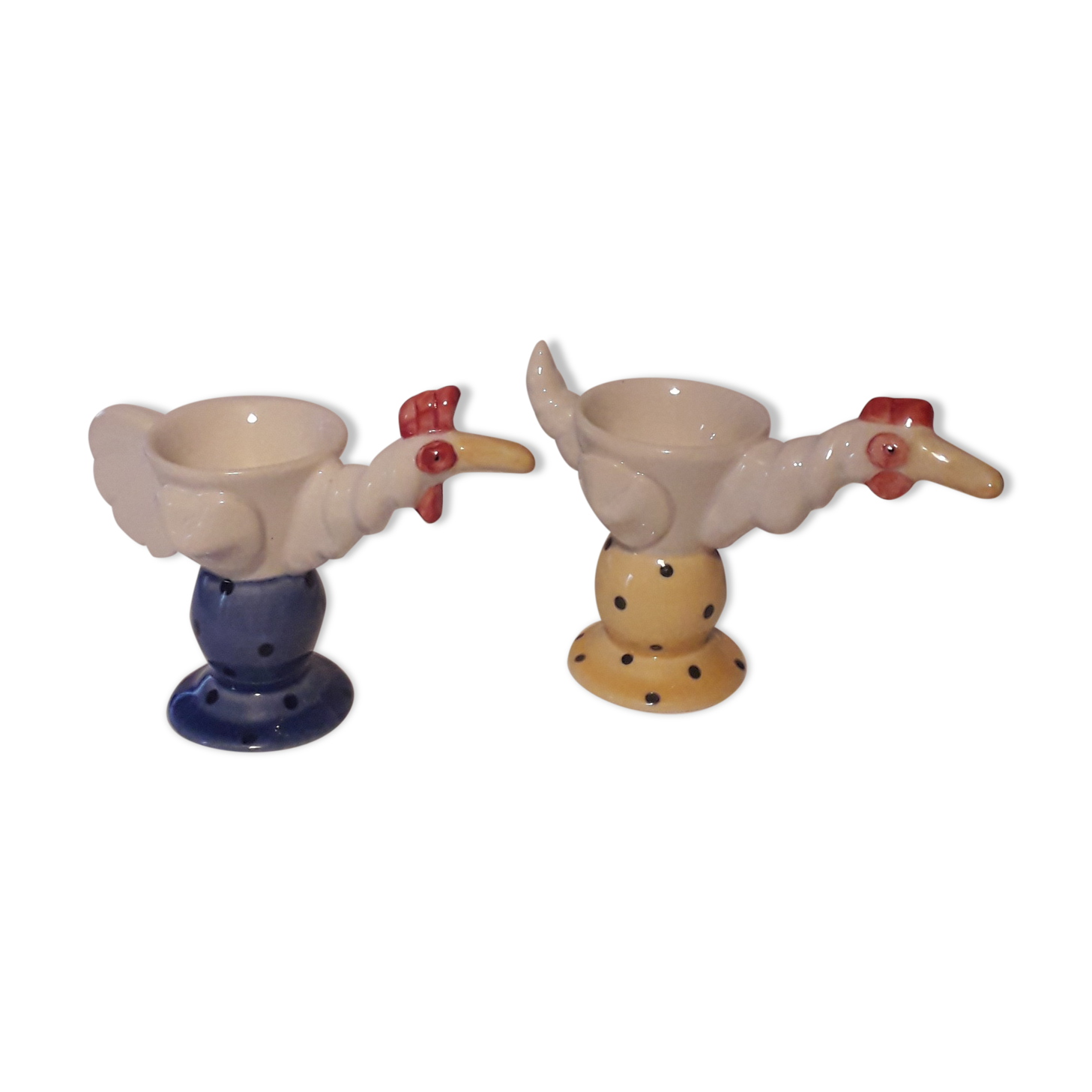Set of 2 original porcelain shells in the shape of a bird
