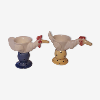 Set of 2 original porcelain shells in the shape of a bird