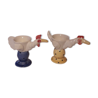 Set of 2 original porcelain shells in the shape of a bird