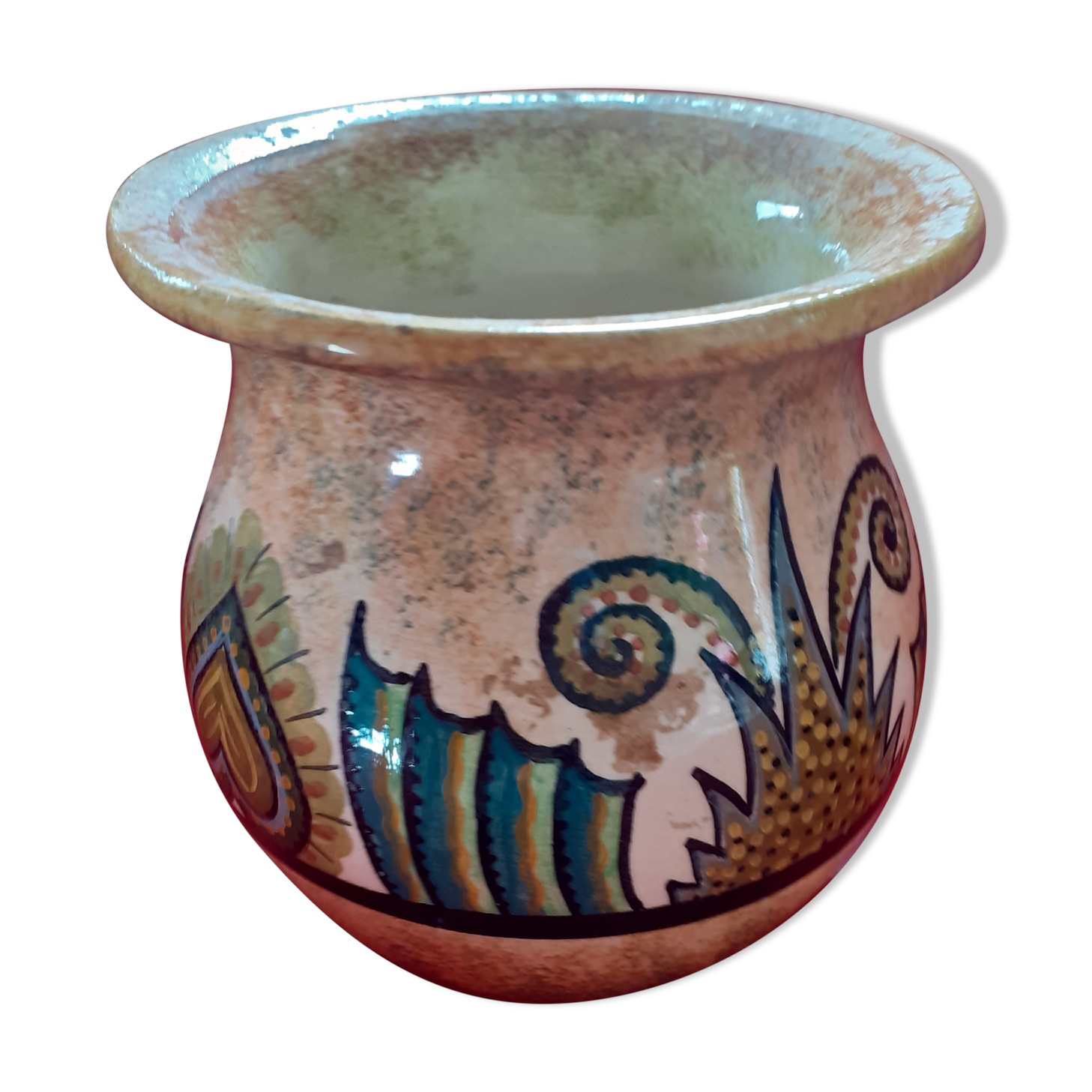 Vase of the years 30: hand painted. Glazed sandstone. P.Fouillen. Quimper.