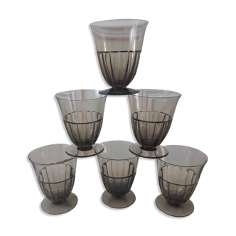 Lot de 6 verres fumés gris années 50