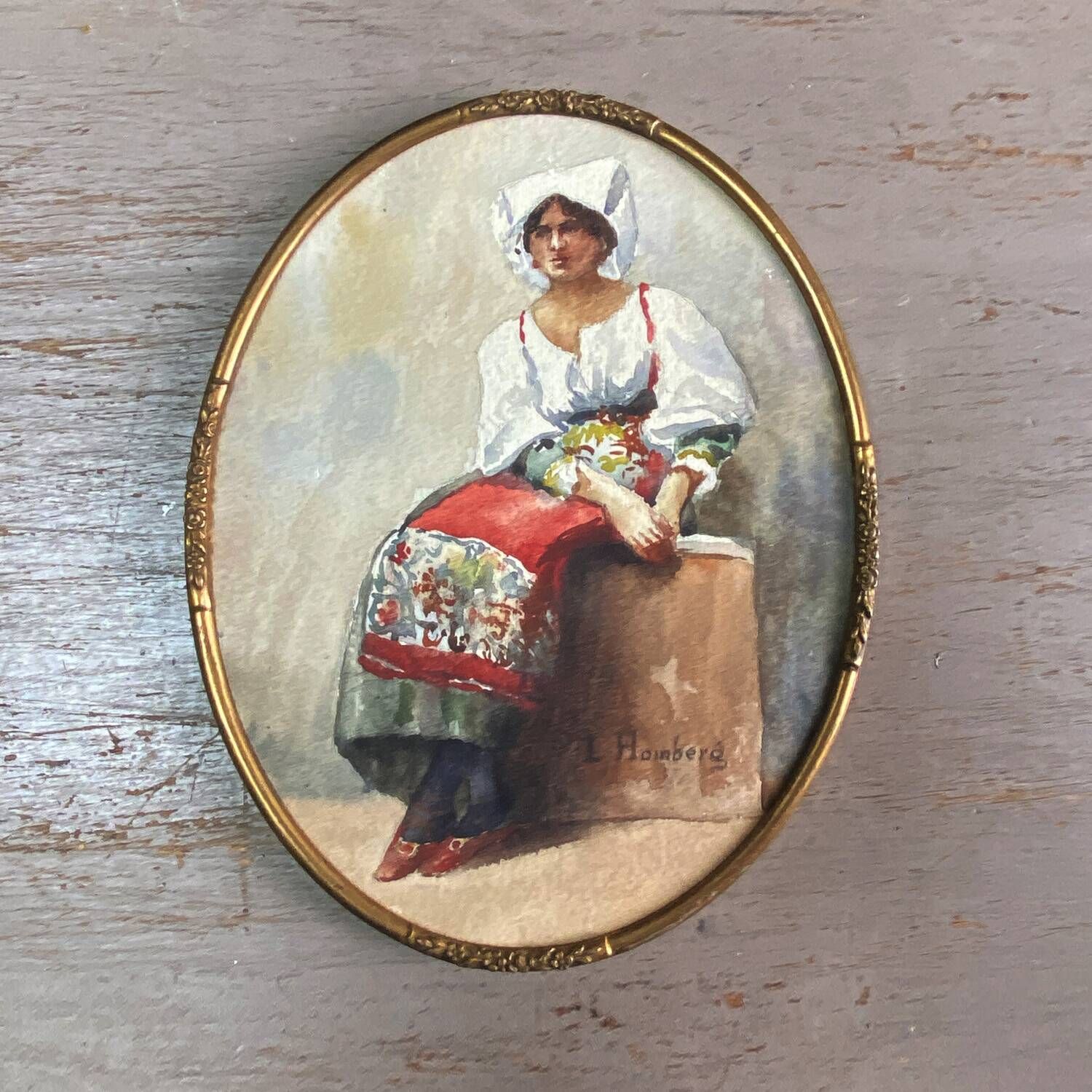 watercolor painting 1900 "The beautiful Roman" signed L.Homberg