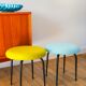 Black iron stool and boiled wool, green, 1960
