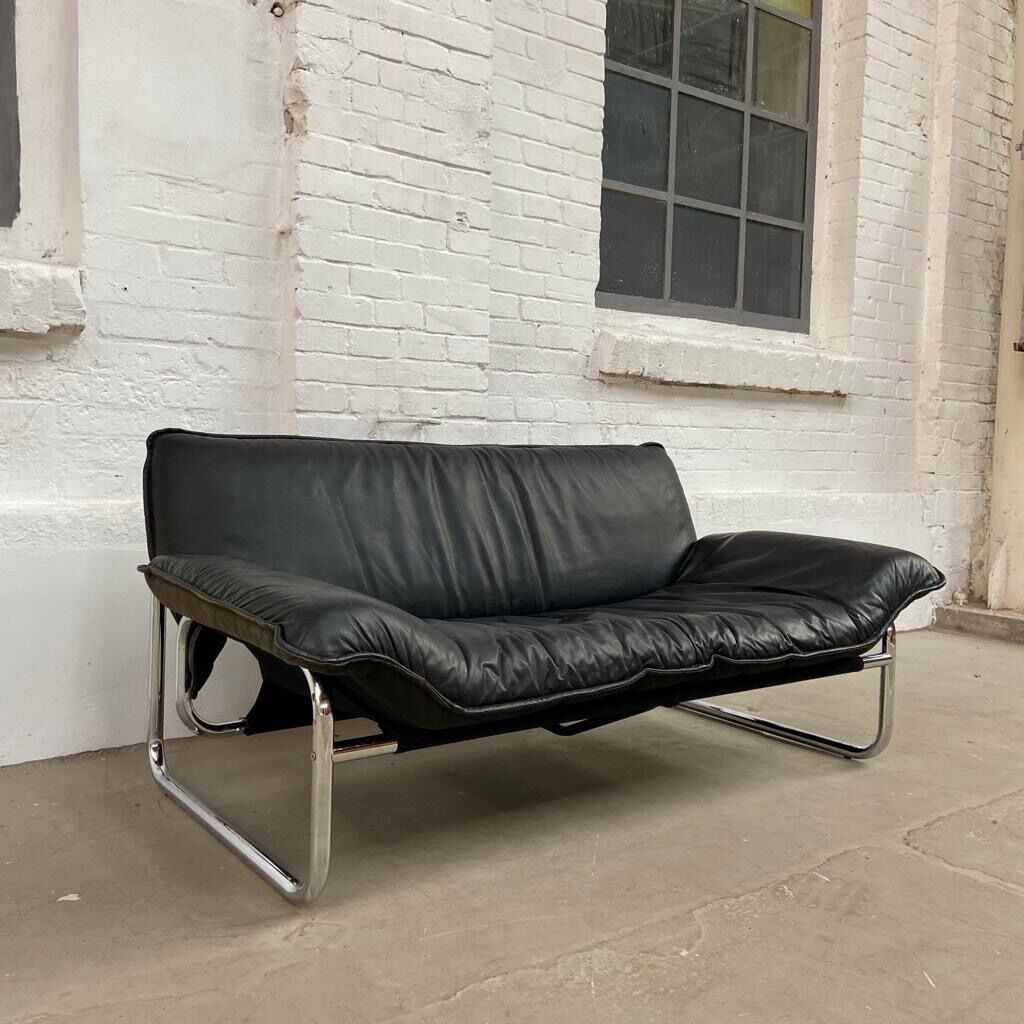 2-seater leather and chrome Sofa by Rodney Kinsman for OMK 1970's