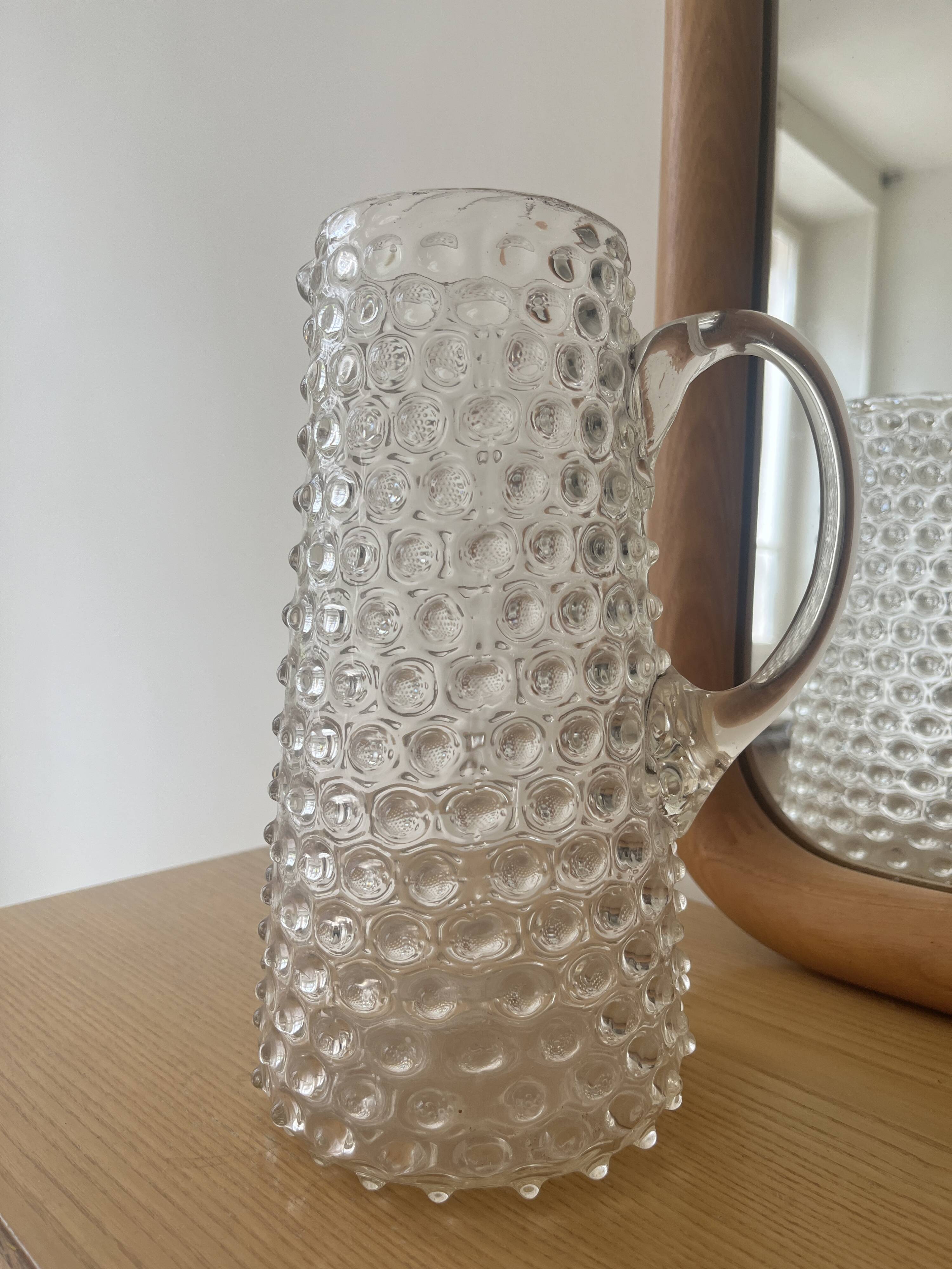 Vintage beaded and mouth-blown carafe or vase in rostrato glass, Italy 1930