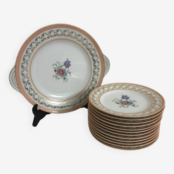 Service à gâteaux assiettes à dessert plat en porcelaine de Limoges