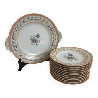 Cake service dessert plates flat in Limoges porcelain