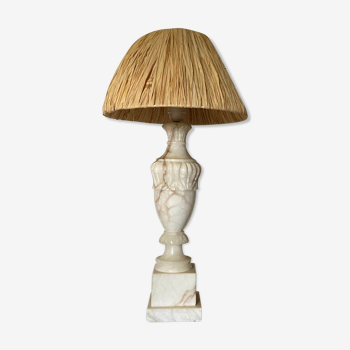 Lampe en albâtre et raphia