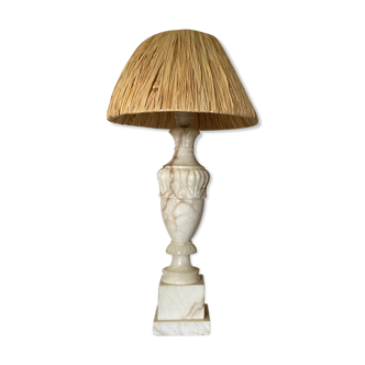 Alabaster and raffia lamp