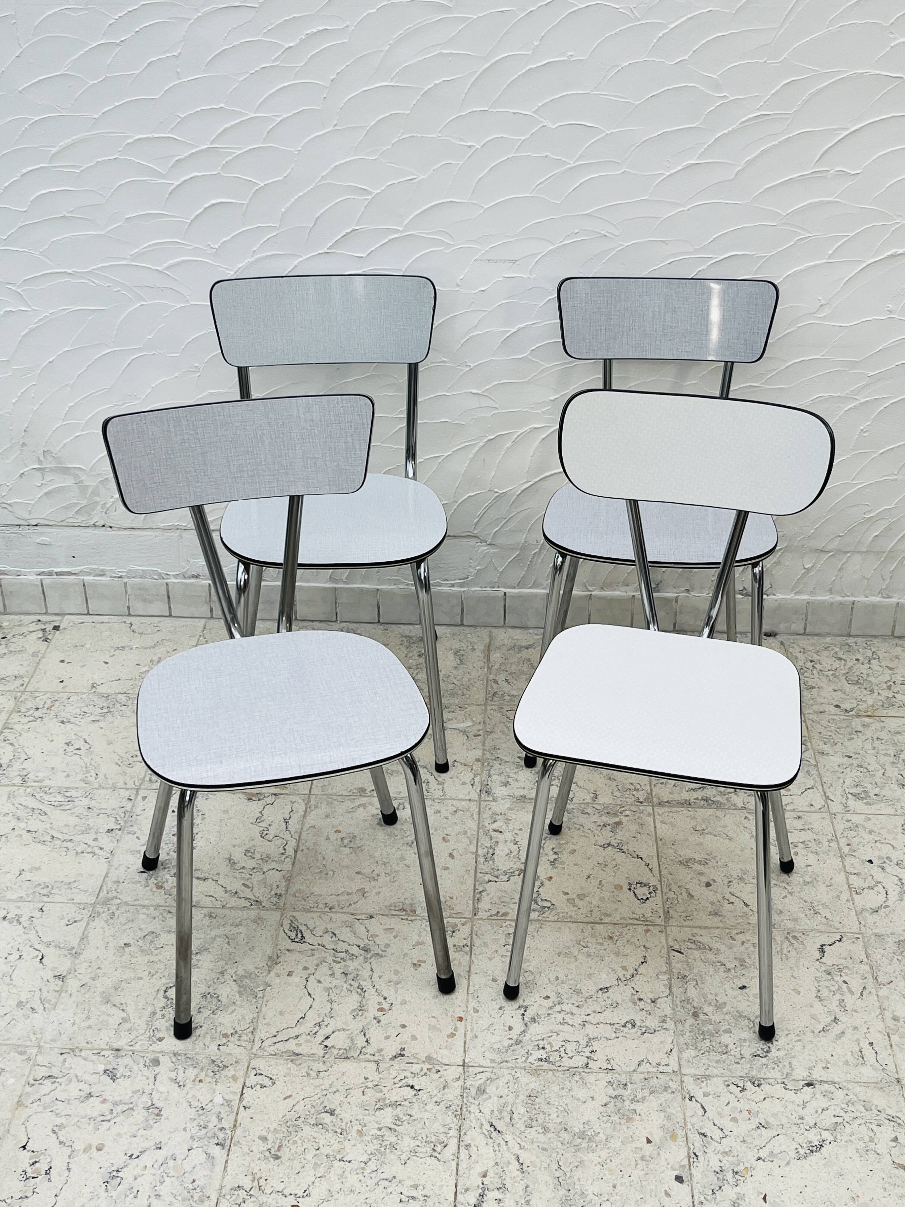 Set of 4 vintage grey chrome Formica kitchen chairs.