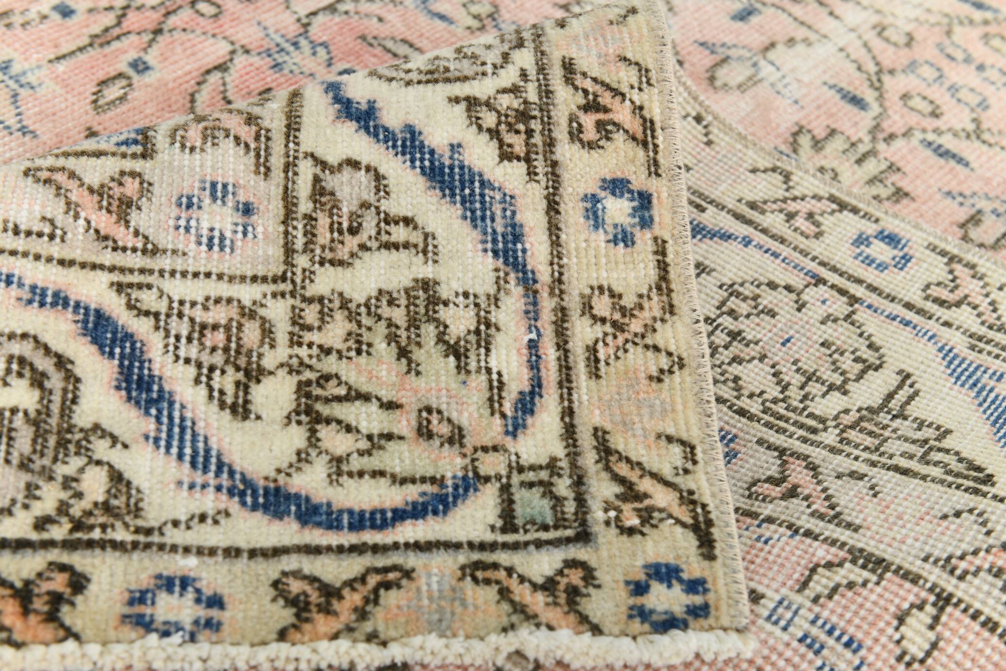 Light Pink & Blue Floral Turkish Vintage Rug, 155x248Cm