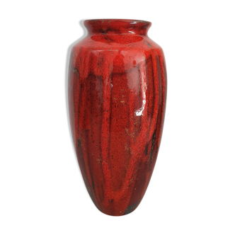 Large ceramic vase fat red lava