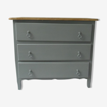 Commode vintage vert de gris , plateau bois