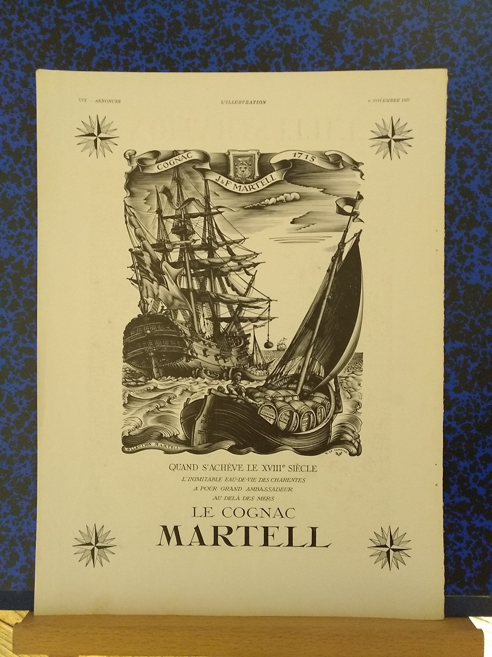 An advertisement Cognac Martell sailboat privateer boat issue review 1937