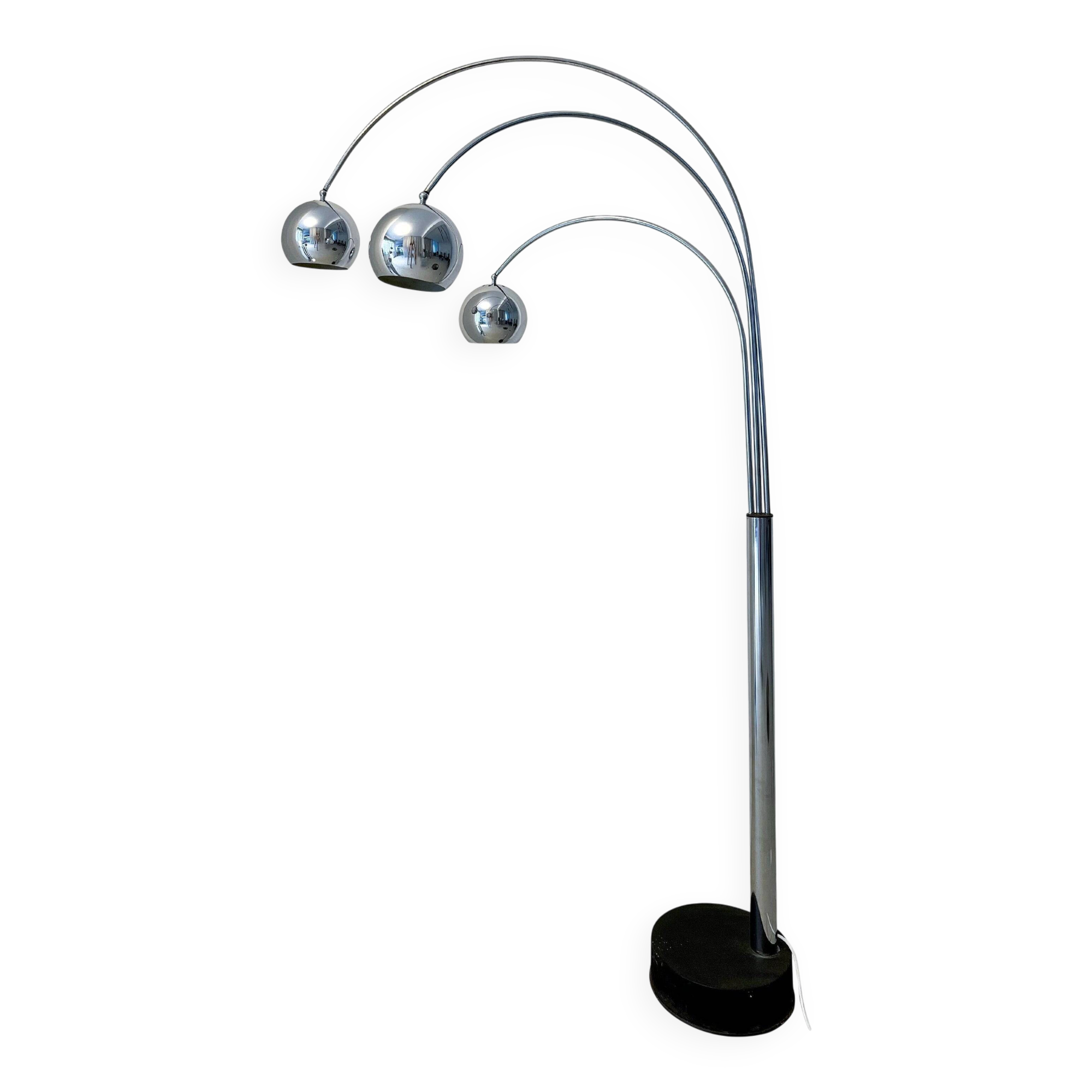 Sculptural Space Age Arco Floor Lamp, Chrome Metal, Three Lights, Reggiani