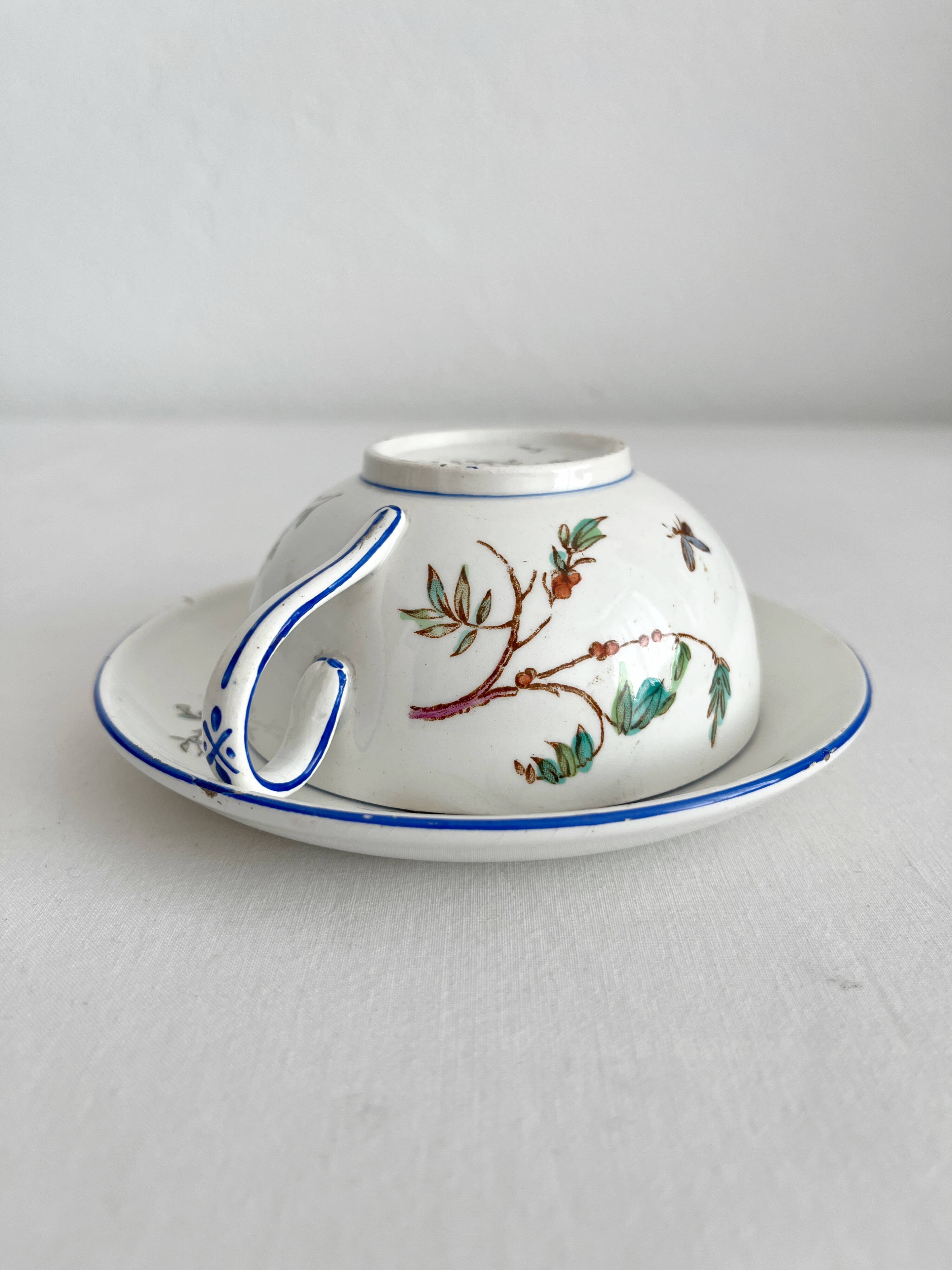 Polychrome ironstone cup "Nella" by Jules Veillard, Bordeaux (JVB)
