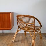 Shell armchair in rattan and bamboo, early 20th century