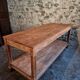 French antique work table in pitch pine – large workshop / draper's table, early 20th century