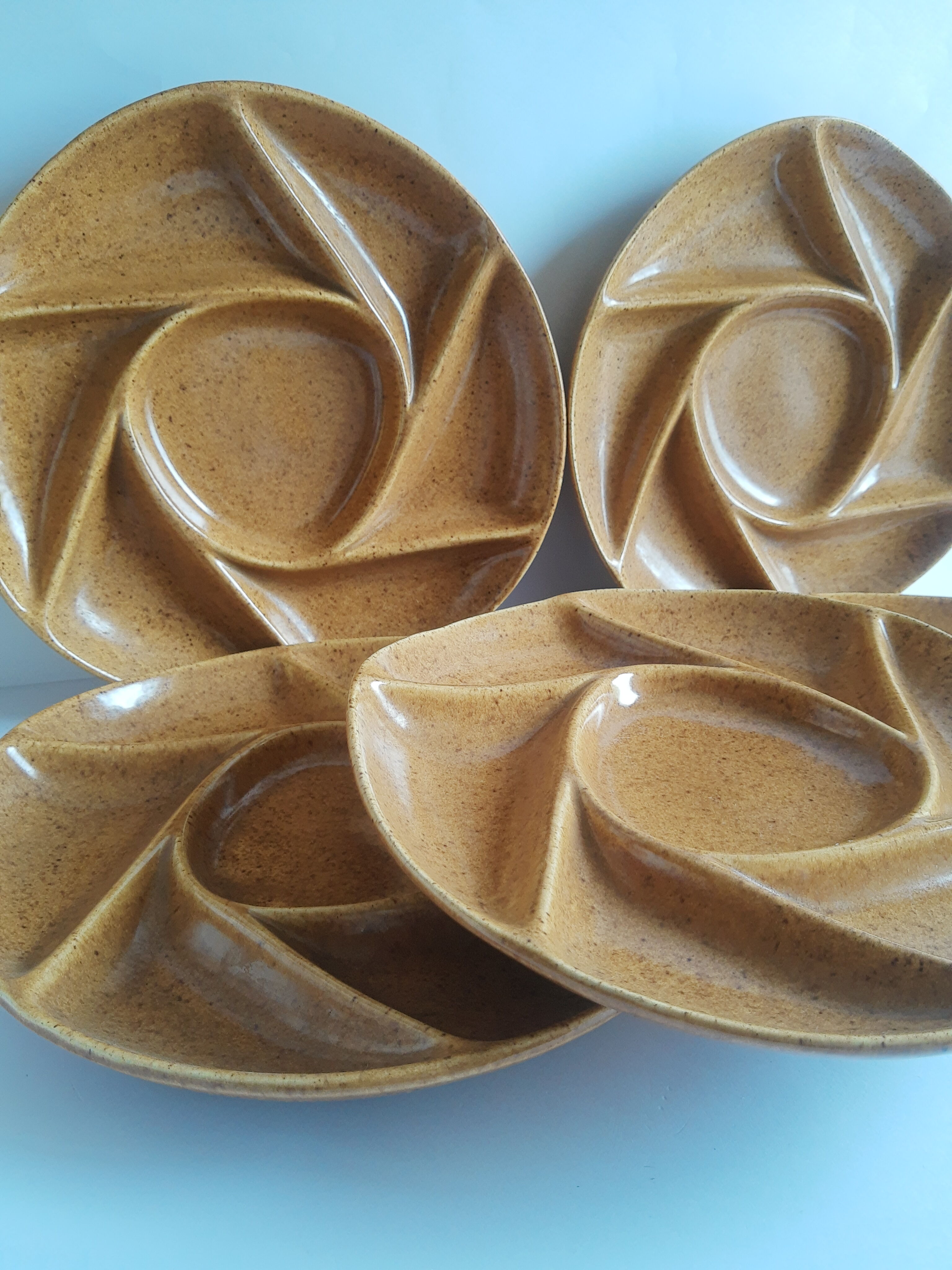 Set of 5 plates with compartments in vintage Longchamp sandstone