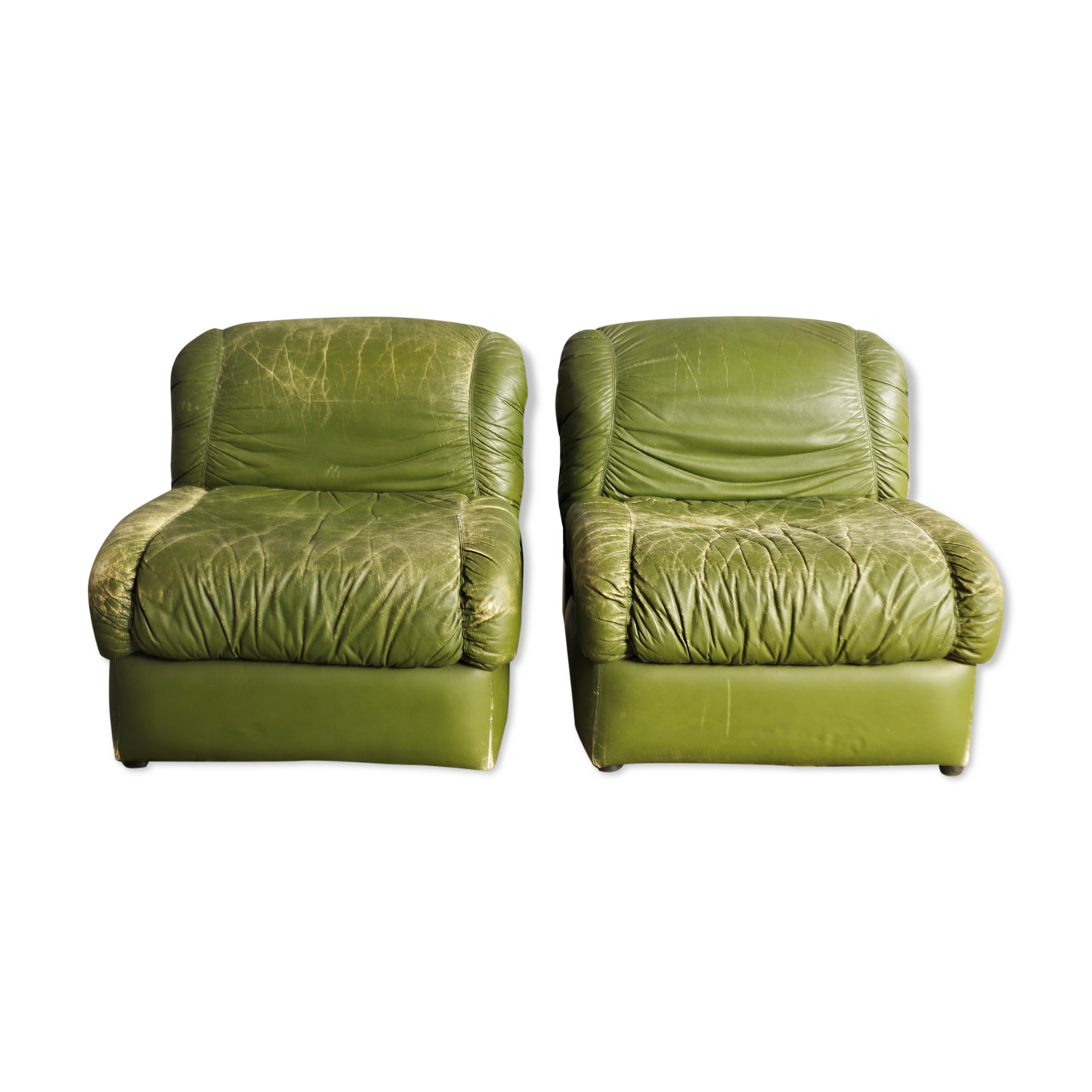 Green eco-leather armchairs, 1970s