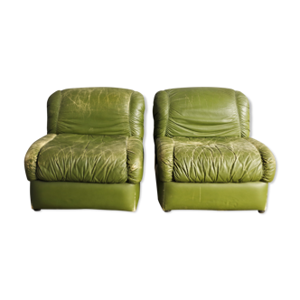 Fauteuils en éco-cuir vert, années 1970