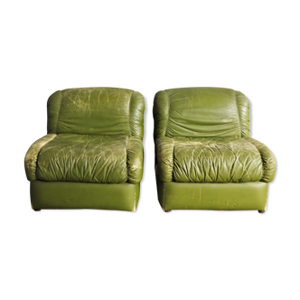Green eco-leather armchairs, 1970s