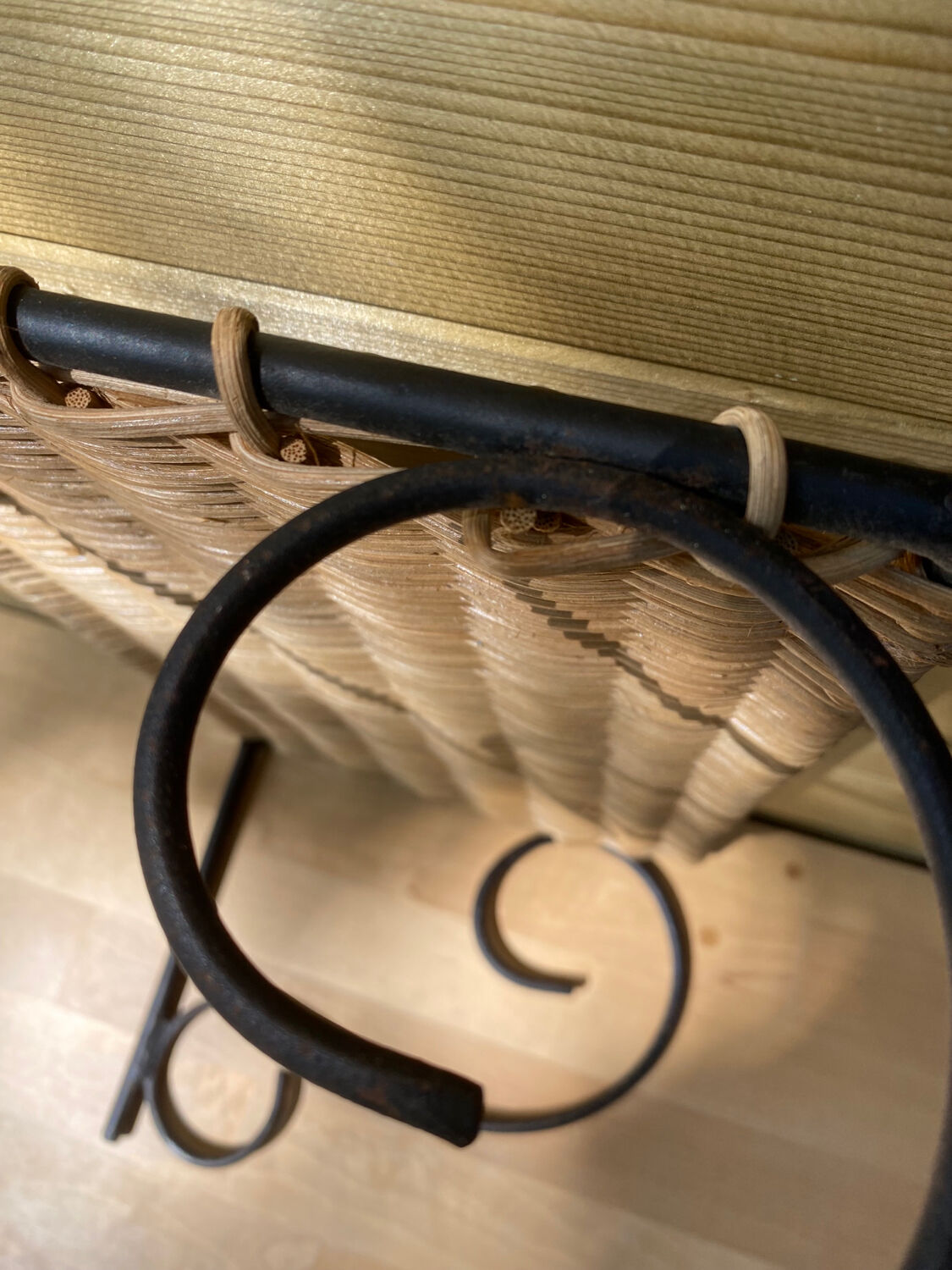 Wicker and metal shelf, 50s