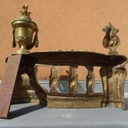 Ensemble de 3 pièces chenets et barre de cheminée en bronze xixème