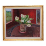 Original Swedish Oil on Canvas – “White Roses” by Aina Schiller, Arvika