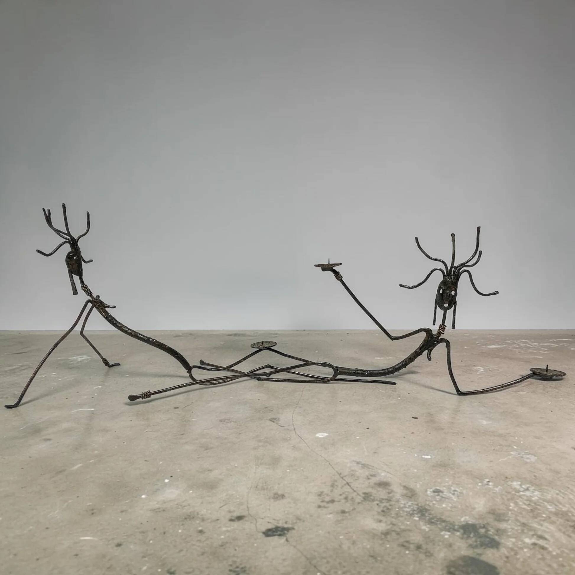 Set of tribal brutalist metal candle holders women