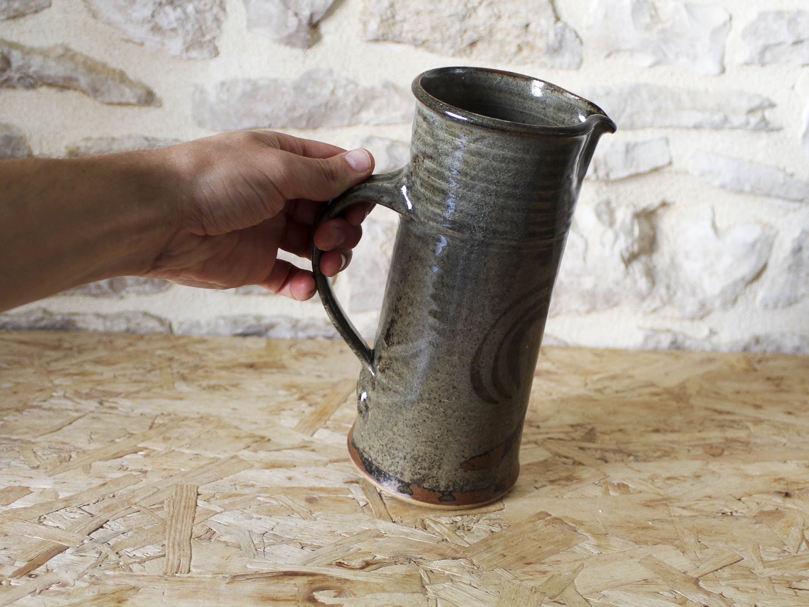 Mireille Dailer and Noël Delair enameled stoneware pitcher - Blanot