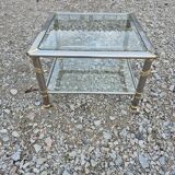 Hollywood Regency side table 1970 brushed metal and gold