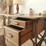 Rattan desk and vintage canning