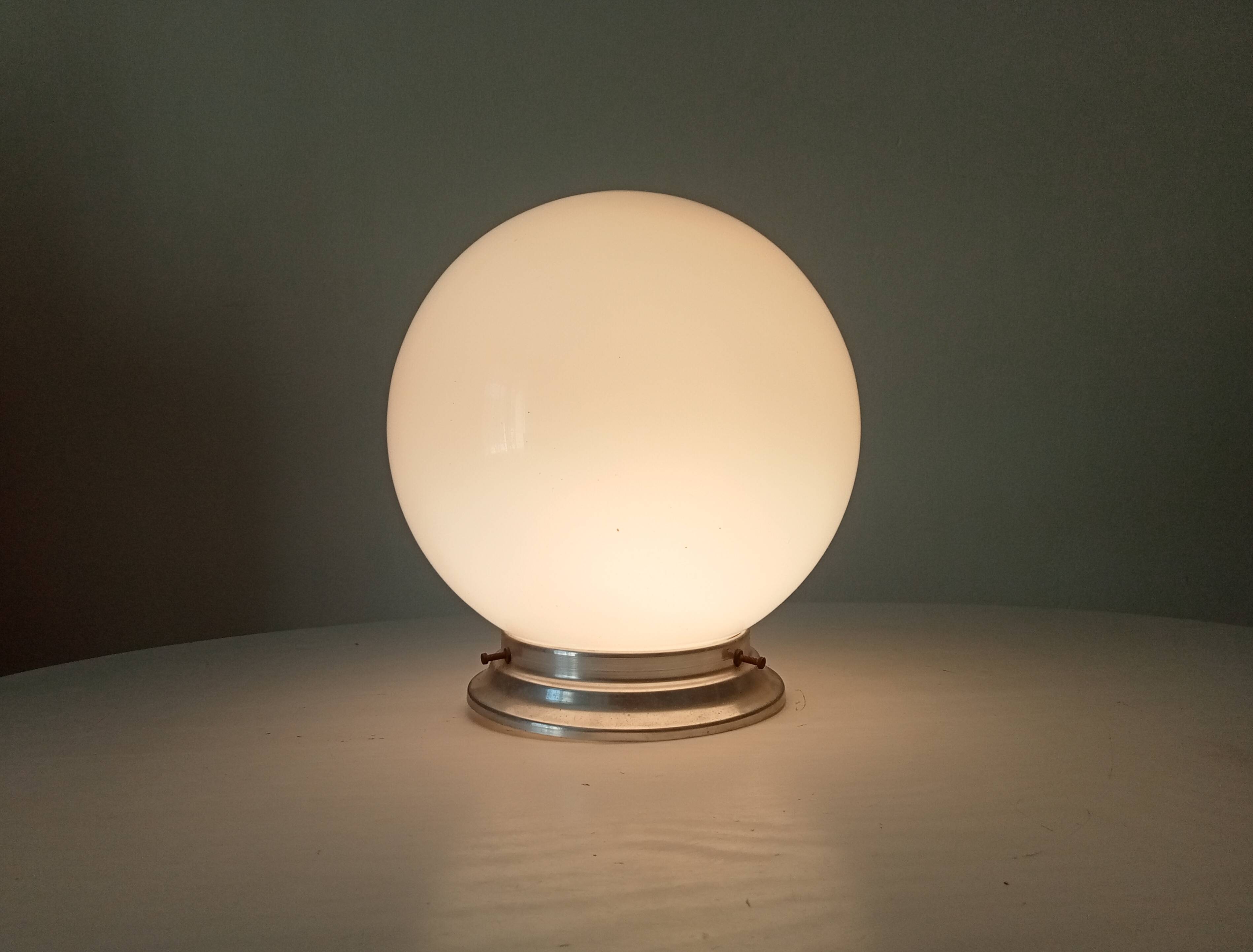 Vintage opaline and aluminium ceiling light from the 1950s.