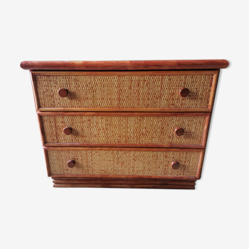 Vintage chest of drawers in rattan and bamboo