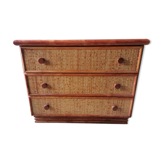 Vintage chest of drawers in rattan and bamboo