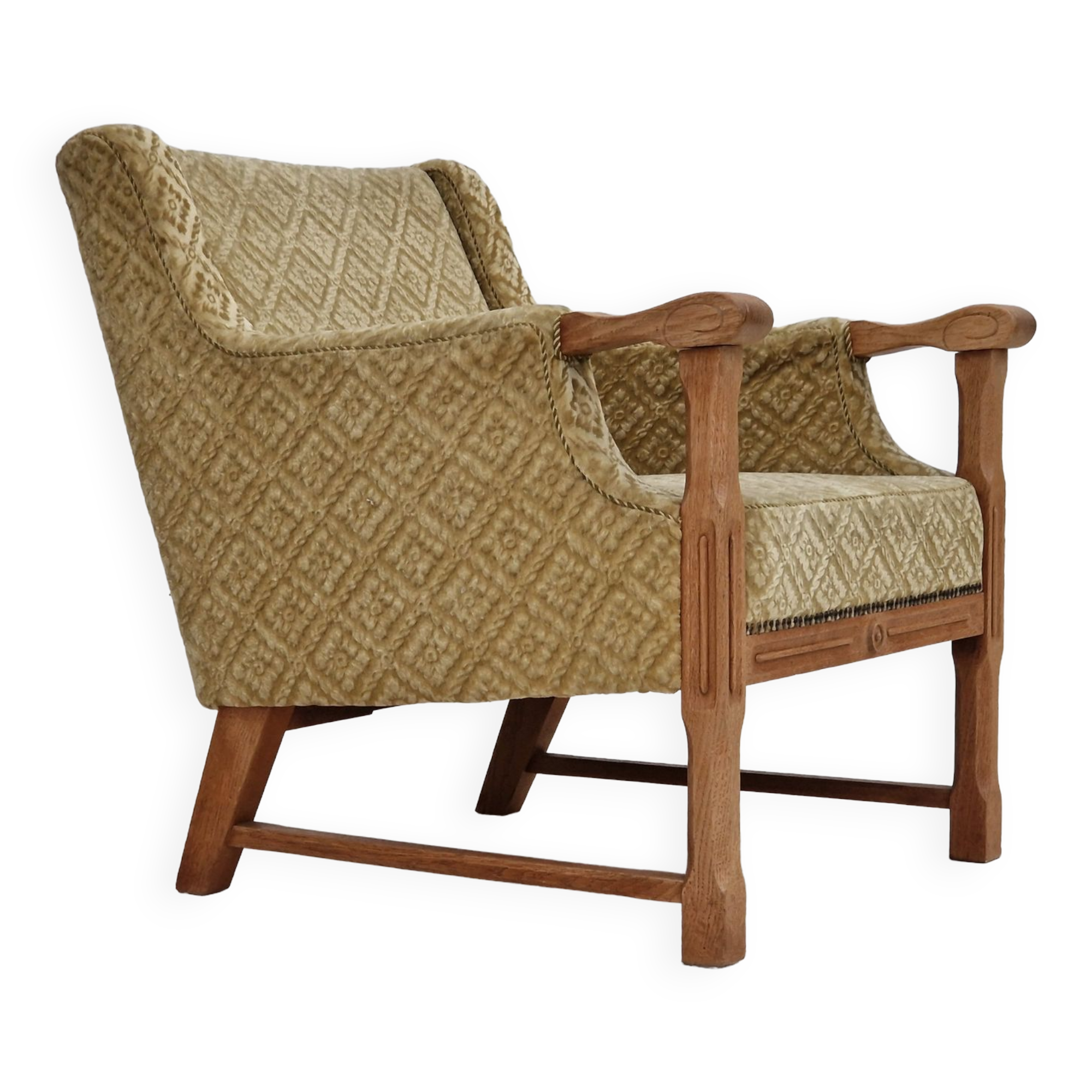 1960s, Danish design, lounge chair, furniture fabric, oak wood