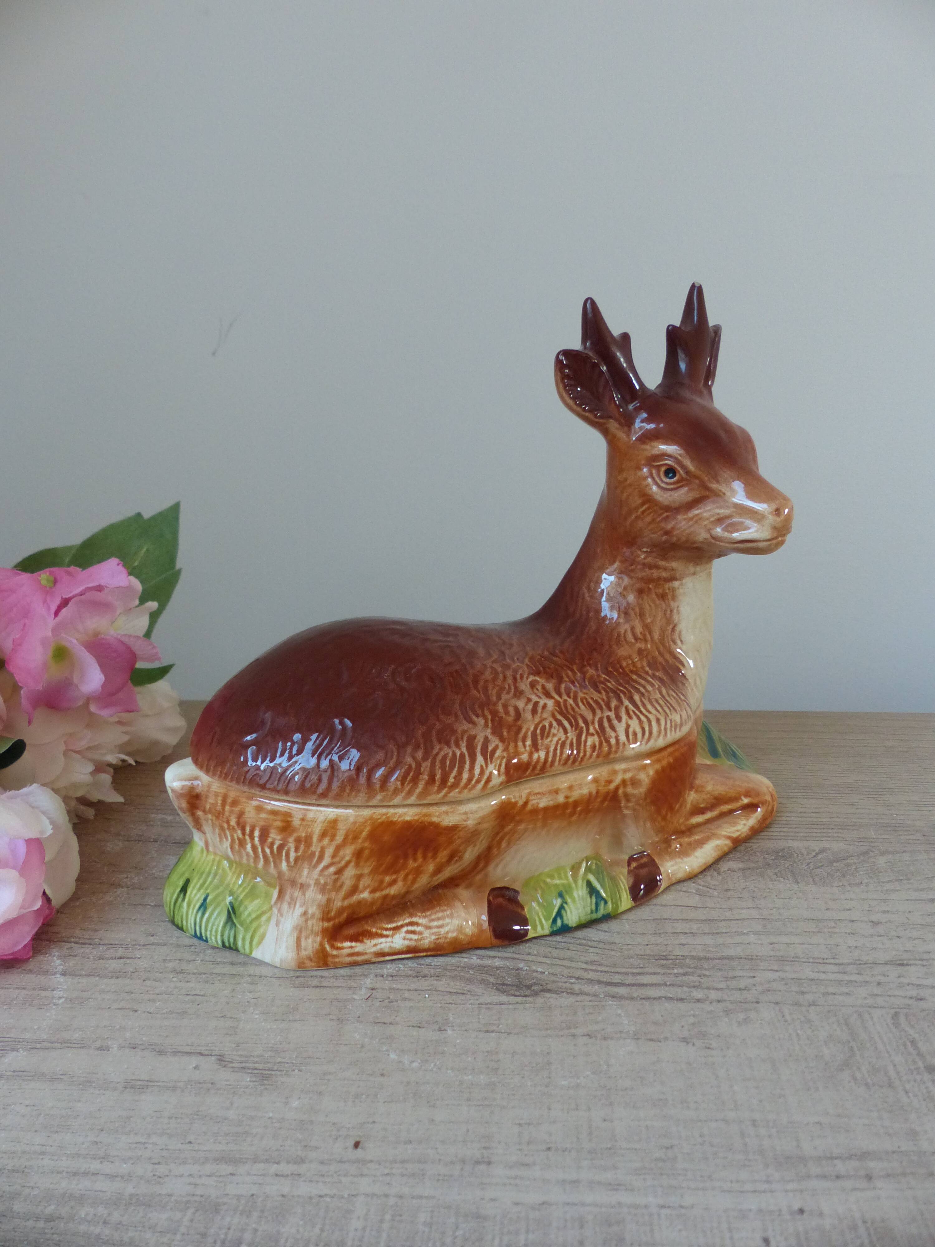 Deer pâté dish, vintage ceramic terrine