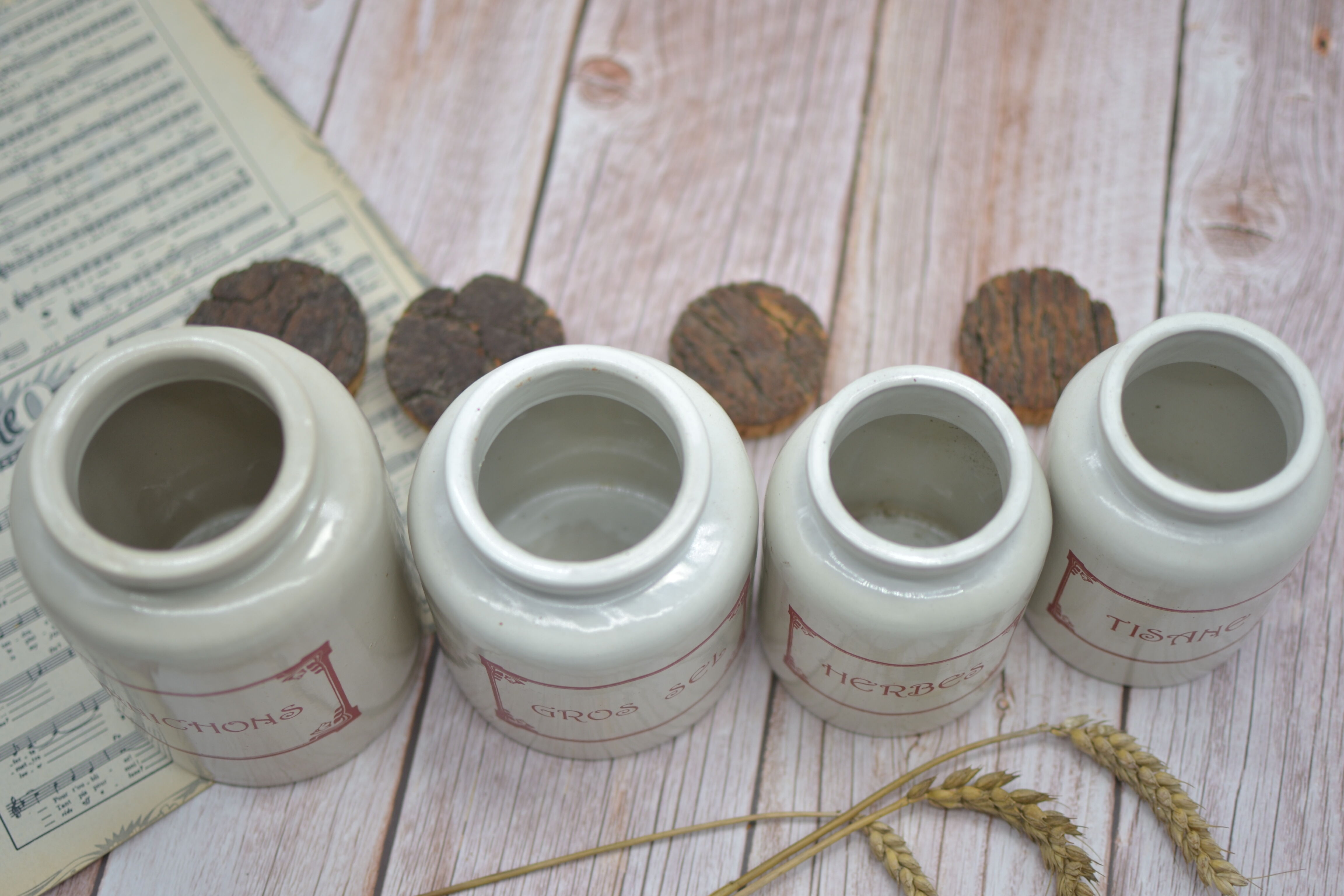 Ensemble de 4 pots à épices en grès avec couvercle d'origine en liège