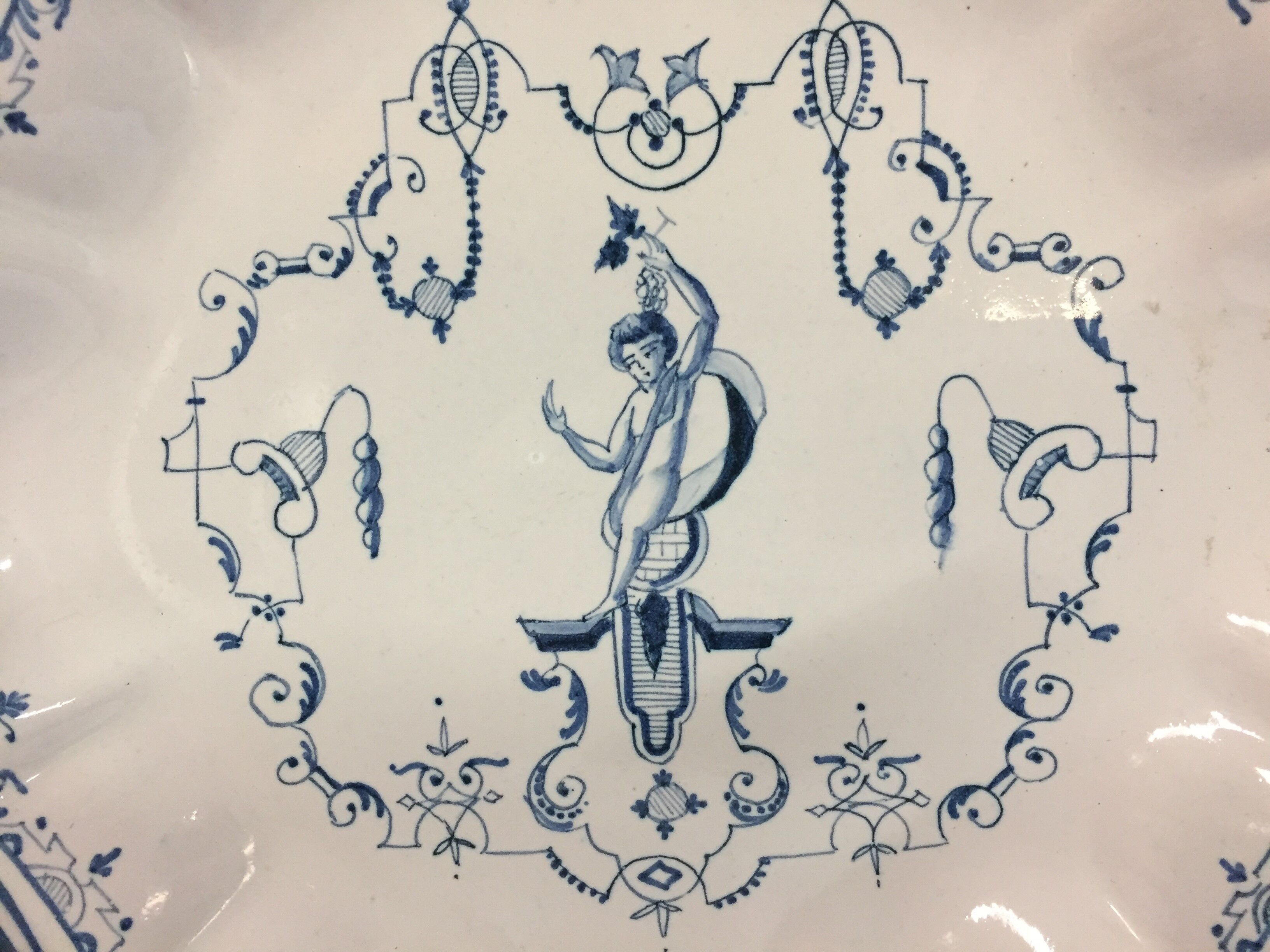 Decorative plate earthenware of Moustiers décor a la berain