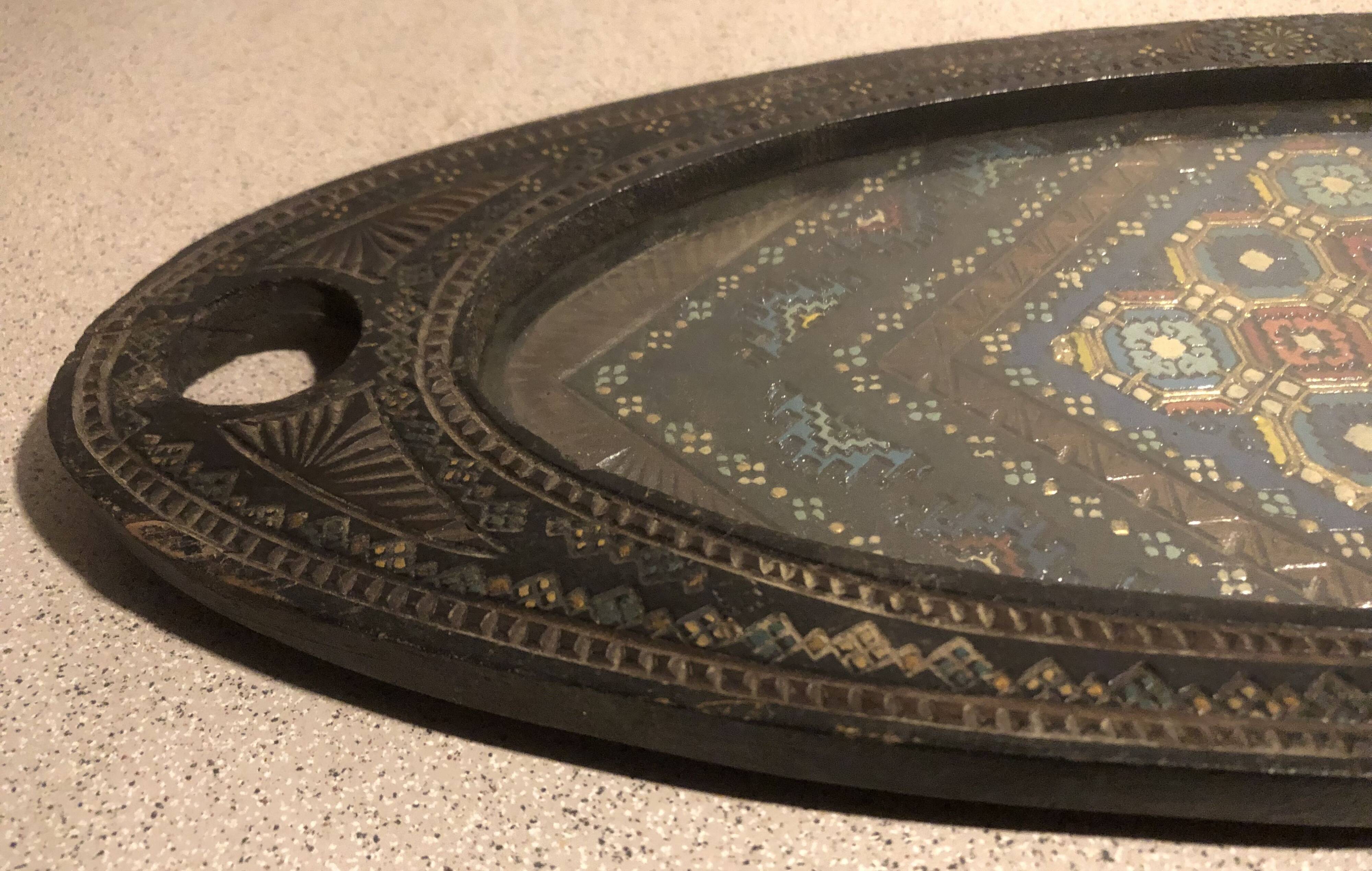 Finely carved wooden tea serving tray