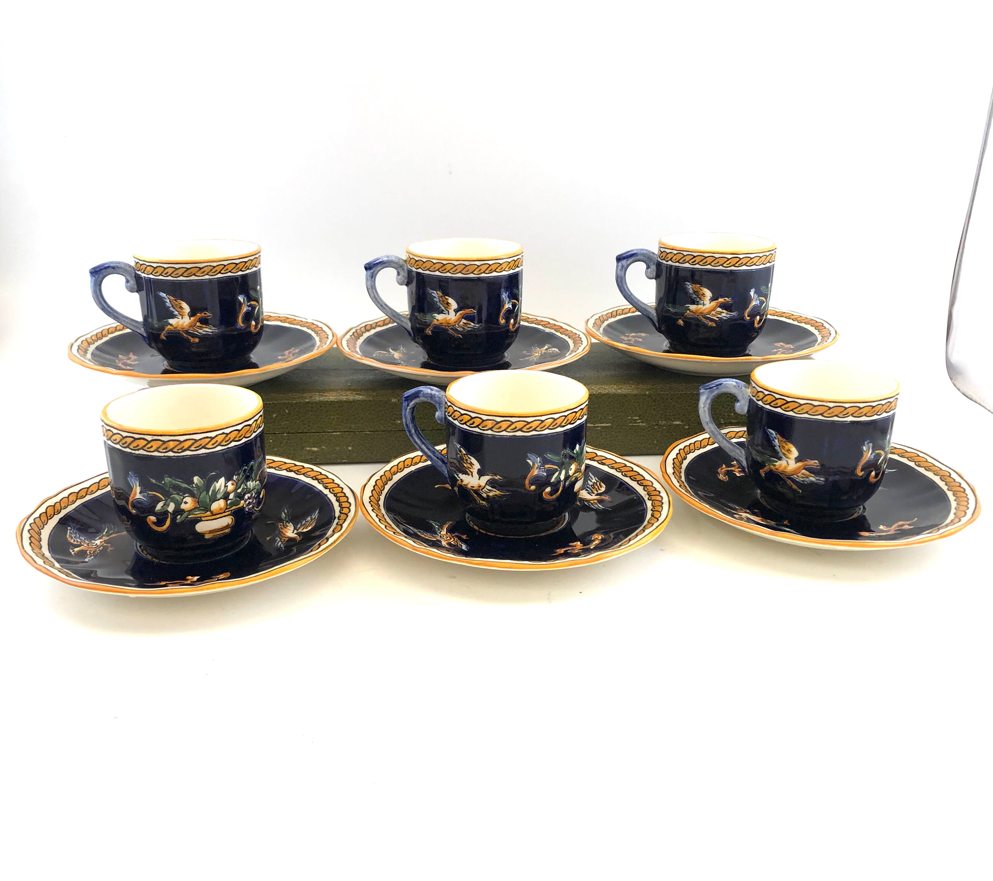 6 tasses café bleu Gien Renaissance