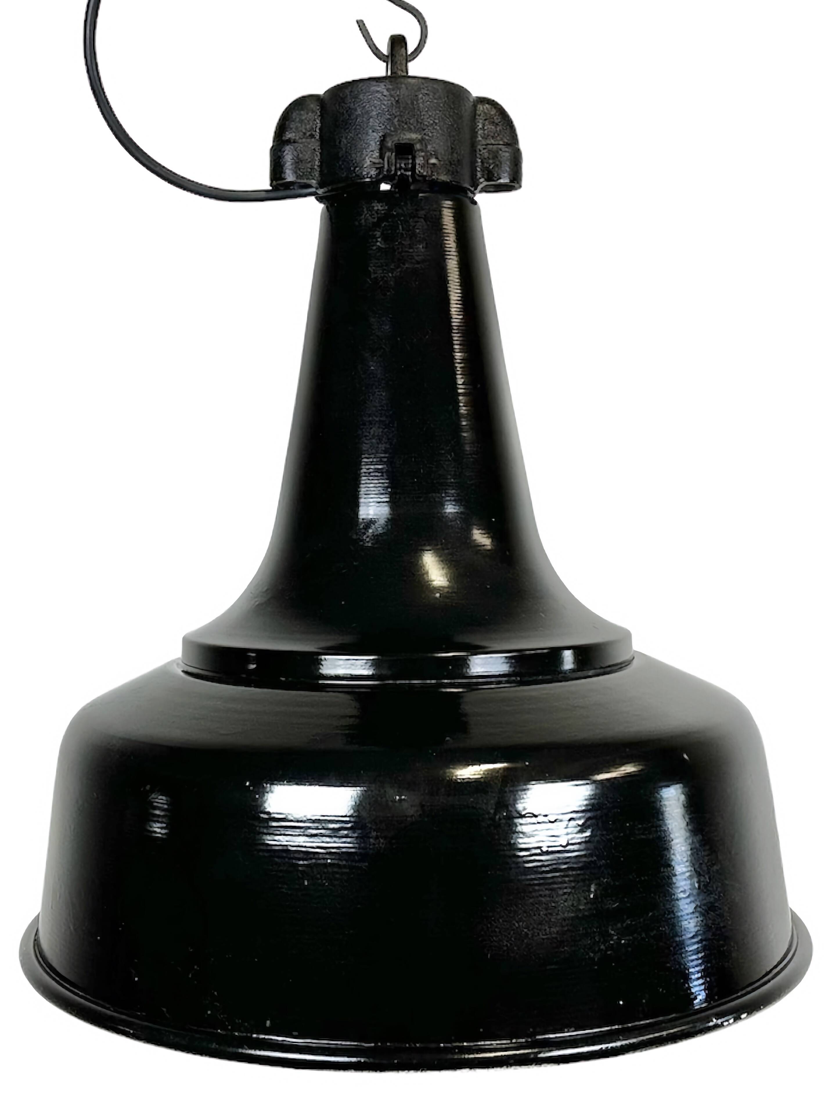 Industrial black pendant factory lamp with cast iron top, 1970s