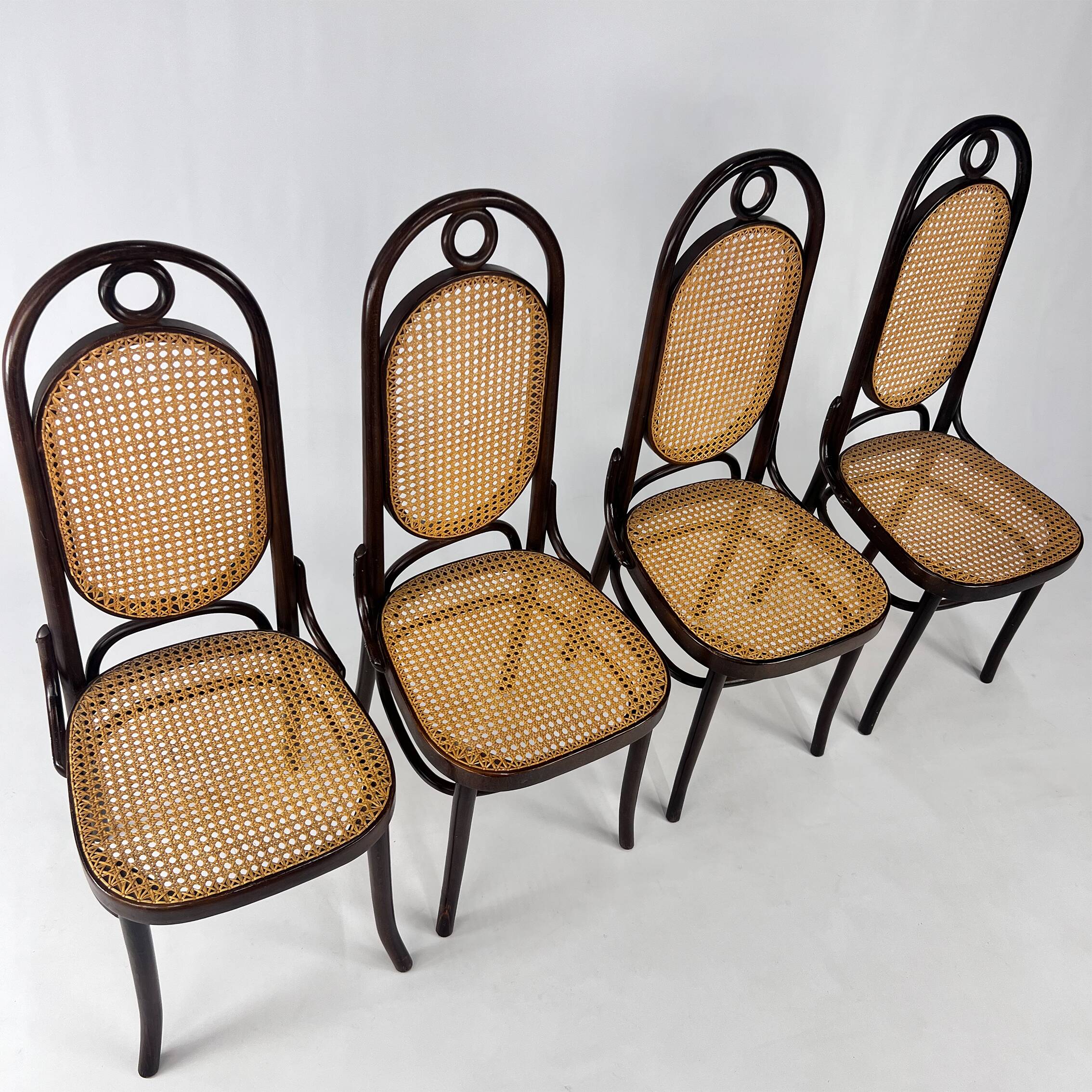 Set of 4 Radomsko Bentwood and Cane Dining Chairs, 1950s