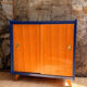 Buffet pieds compas bleu nuit & bois brut