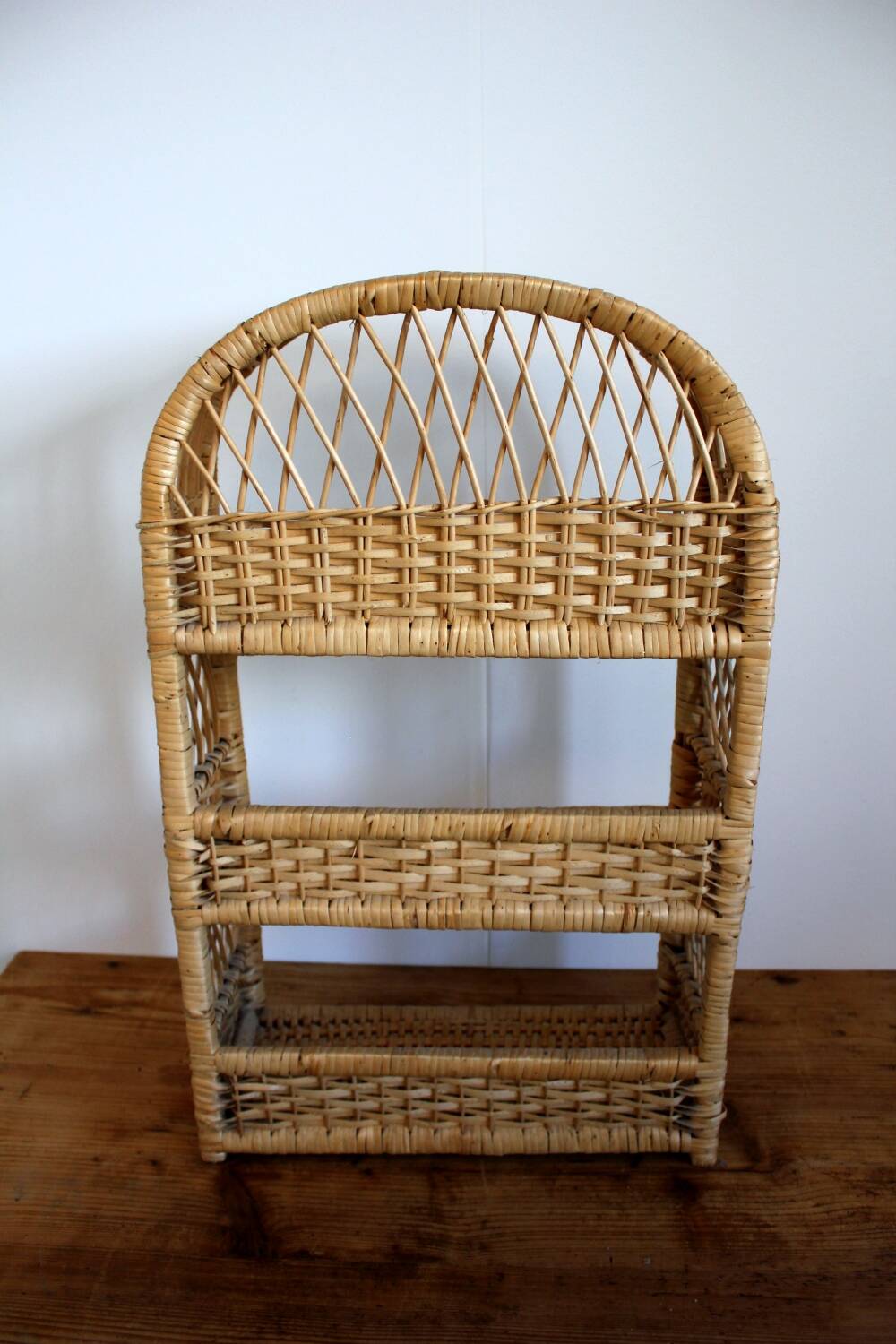 Small vintage rattan bookcase shelf