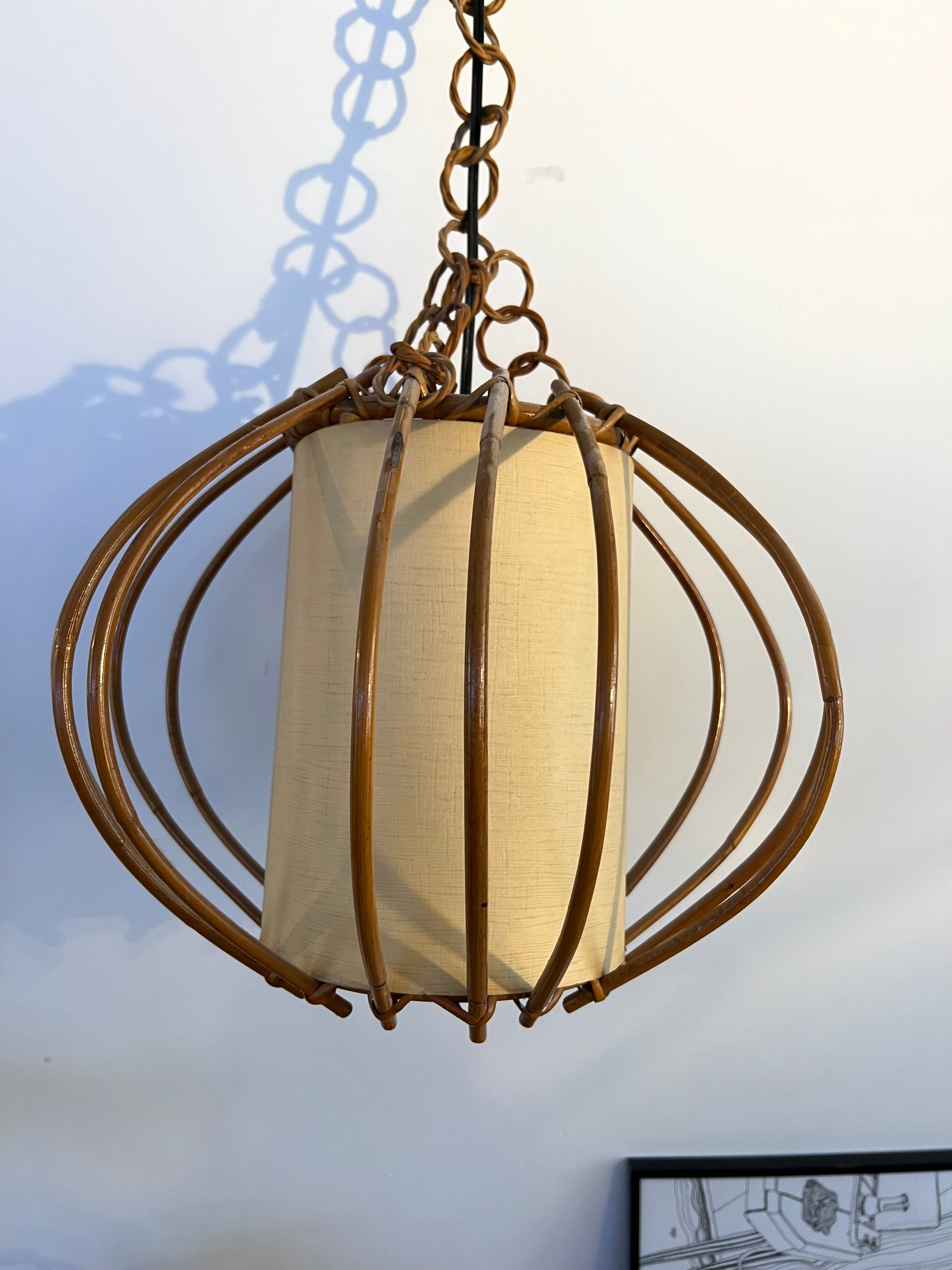 Vintage chandelier, rattan pendant lamp design 1960